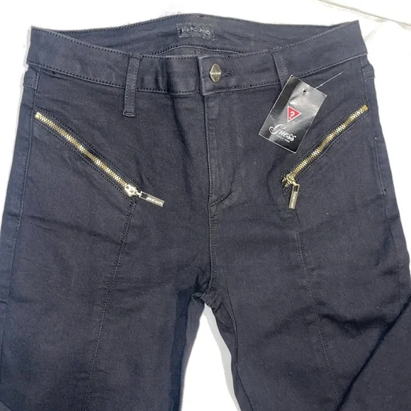 New Guess Marciano Zipper Black Wash Skinny Jeans 6 28 - Picture 2 of 9